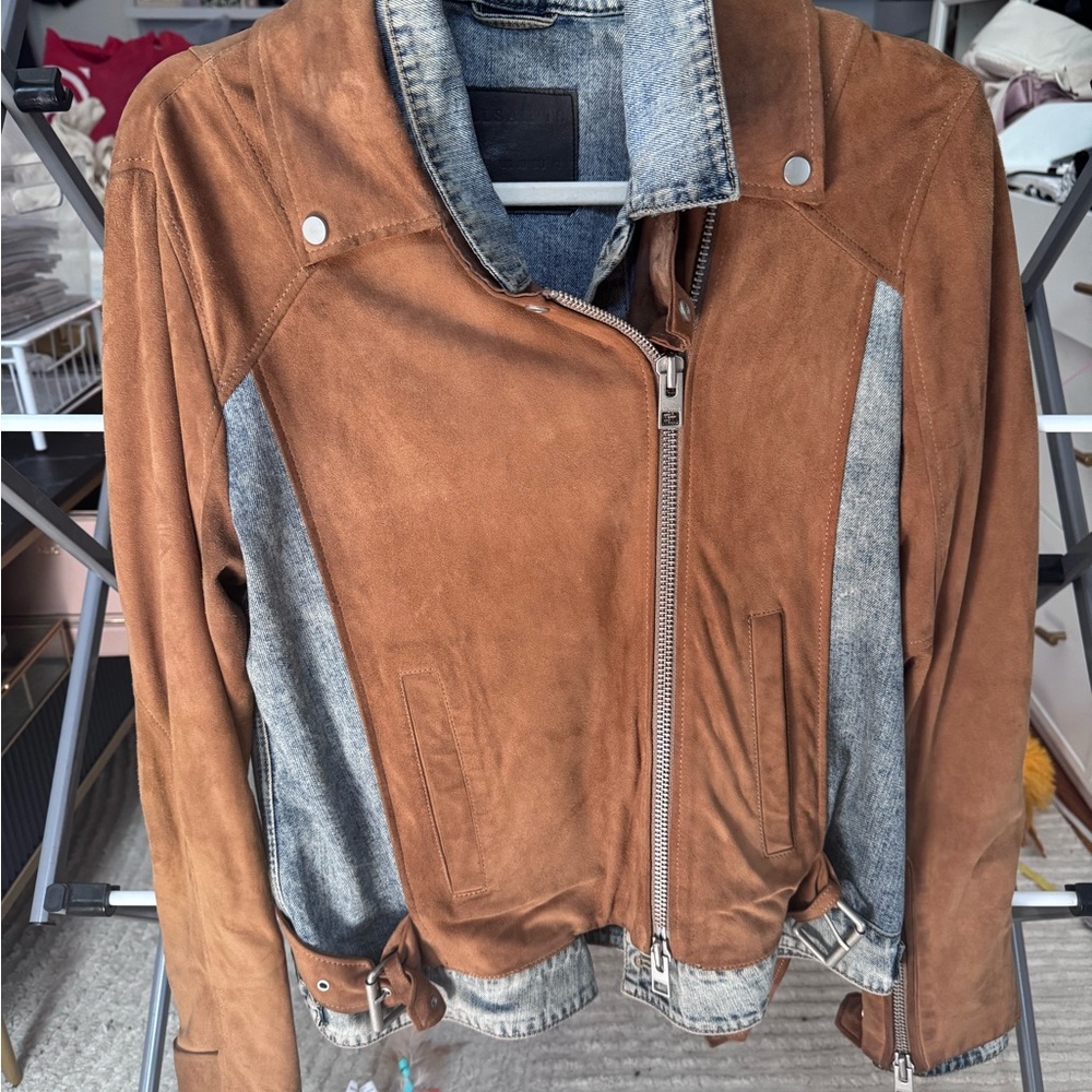 All Saints Brown Suede and Denim Jacket